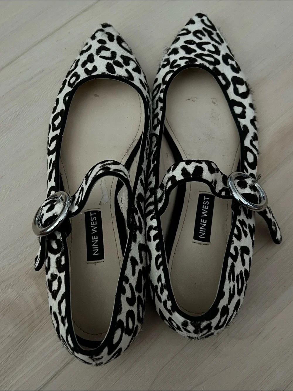 Animal Print Mary Jane Flats in Black & White